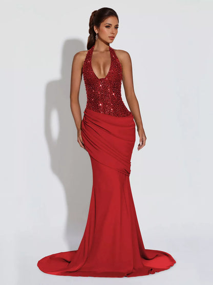 Sequin Halter Neck Maxi Dress