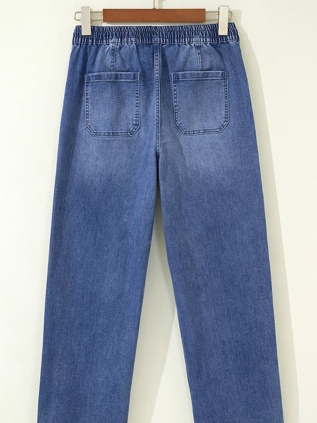 Drawstring Waist Ankle Length Casual Jeans Regular Fit Pocket Detail Jeans