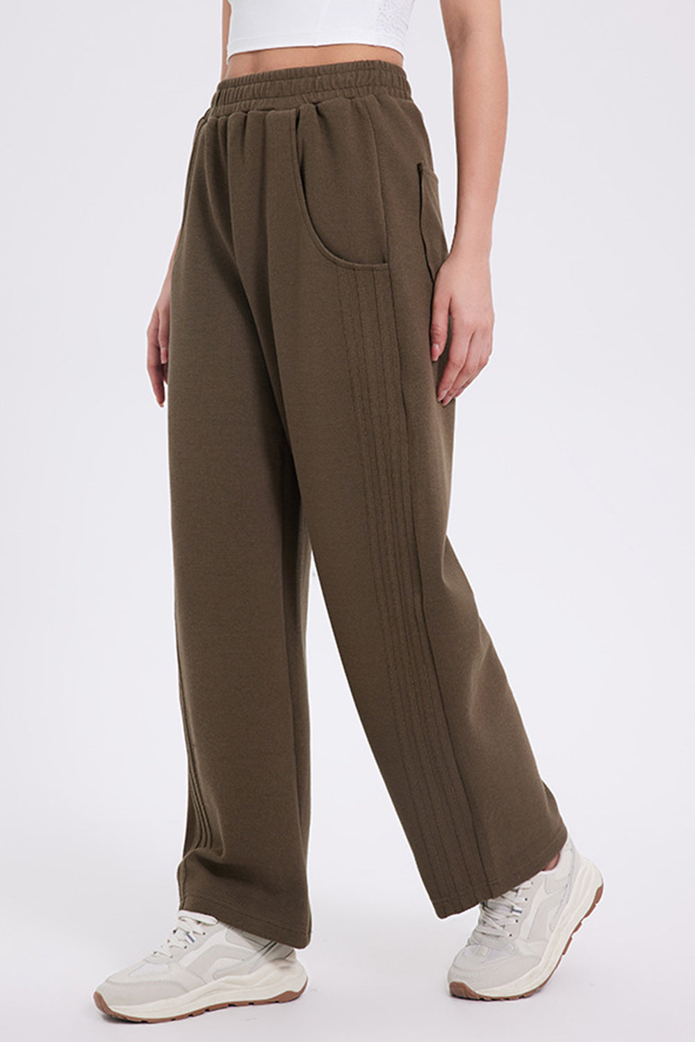 Basic Bae Elastic Waist Straight Leg Pants With Pockets
