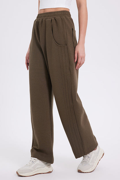 Basic Bae Elastic Waist Straight Leg Pants With Pockets