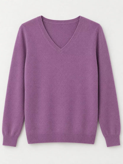 Elegant V-Neck Long Sleeve Soft Knit Top