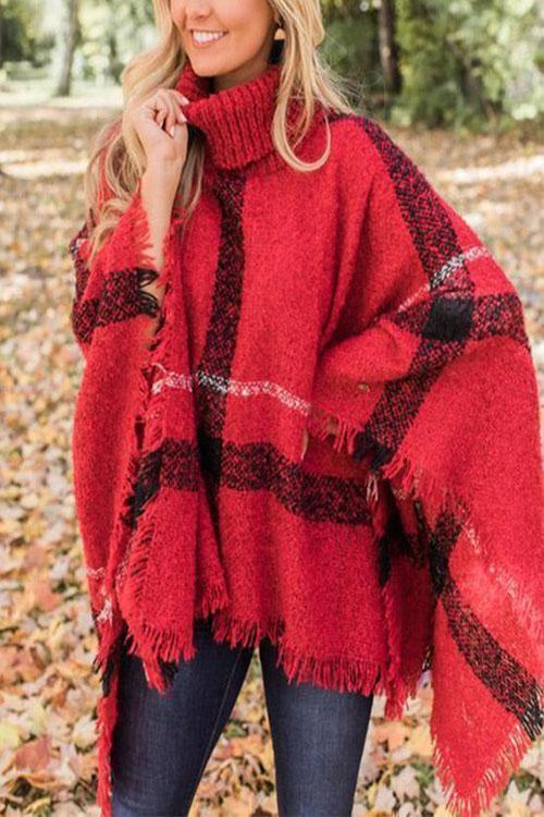 Clidress Burberry Print  Poncho Cloak Sweater
