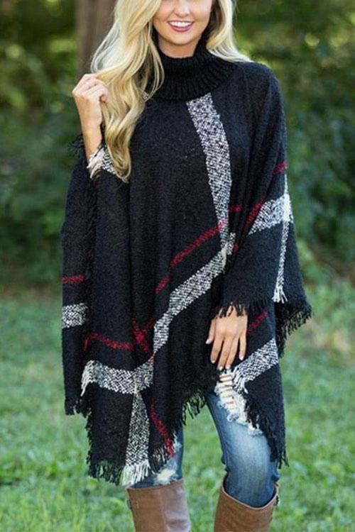 Clidress Burberry Print  Poncho Cloak Sweater