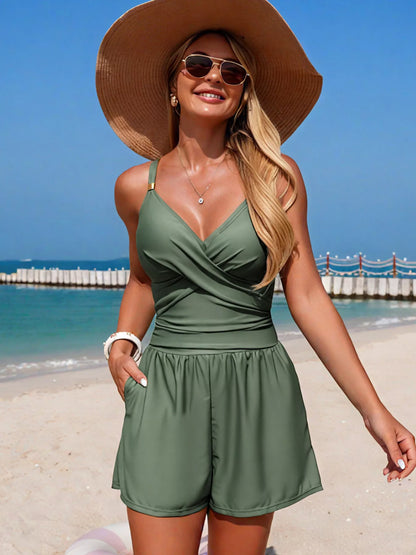V-Neck Spaghetti Strap One-Piece Swimsuit