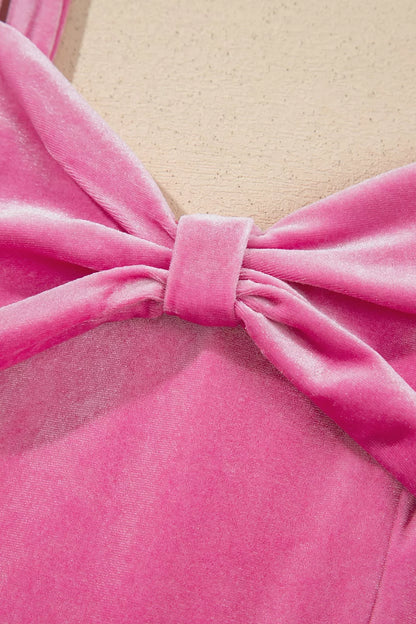 Monica's Sweet Bow Neck Adjustable Strap Velvet Mini Dress