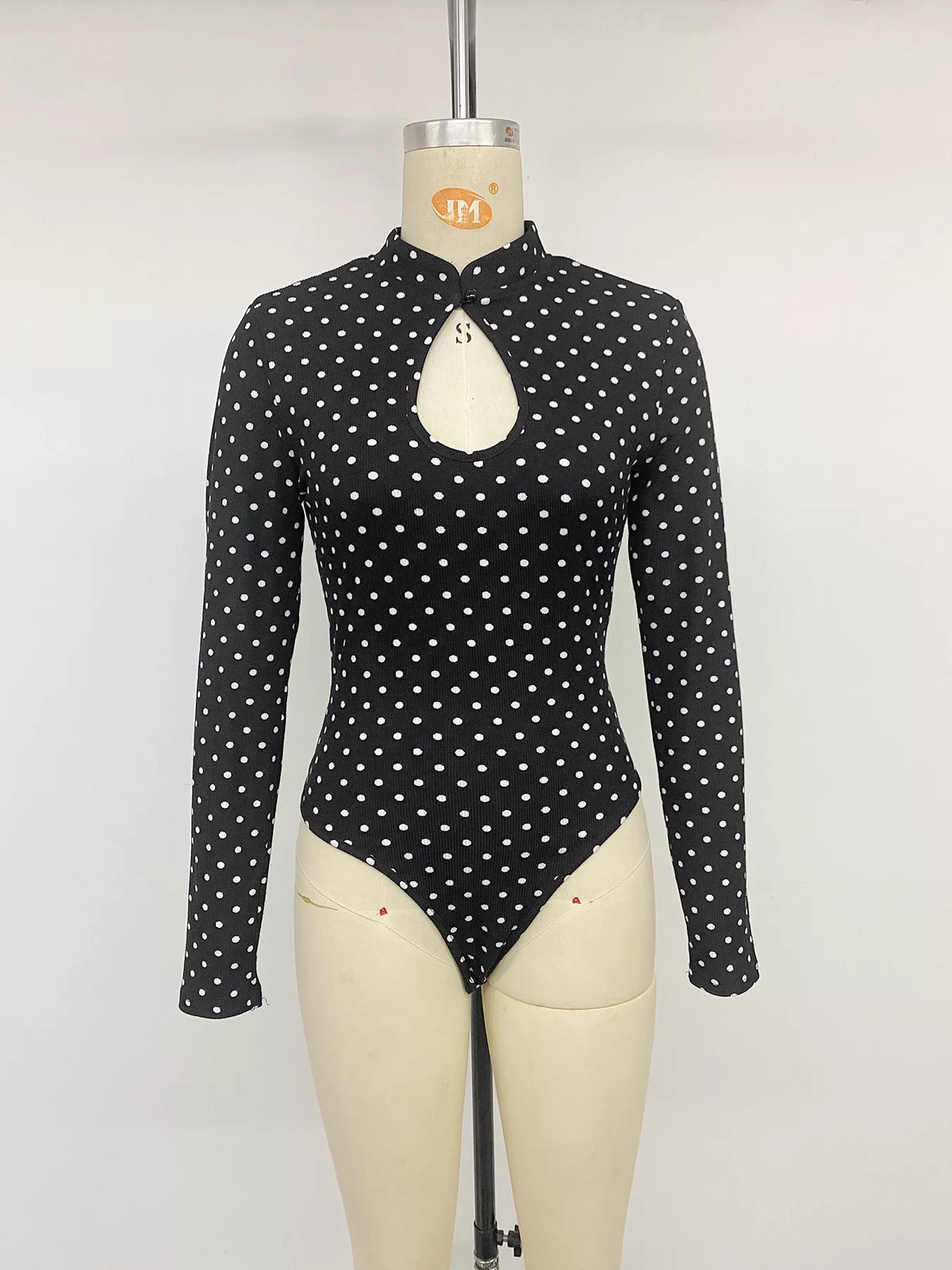 Polka Dot Cutout Long Sleeve Bodysuit