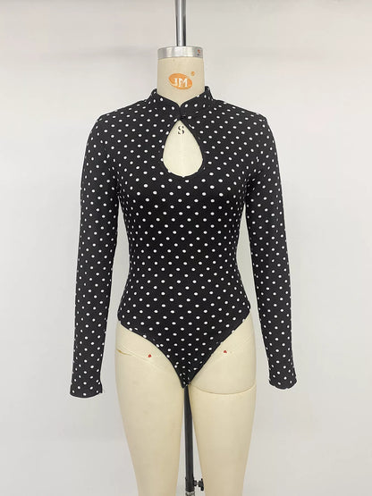 Polka Dot Cutout Long Sleeve Bodysuit