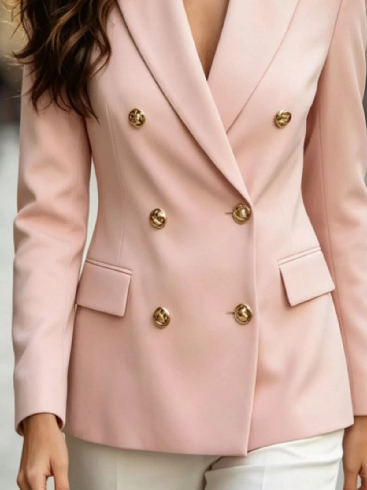 Double-Breasted Blazer with Leopard Print Lapel