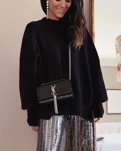 Clidress Bat Sleeve Pullover Loose Fit Sweater