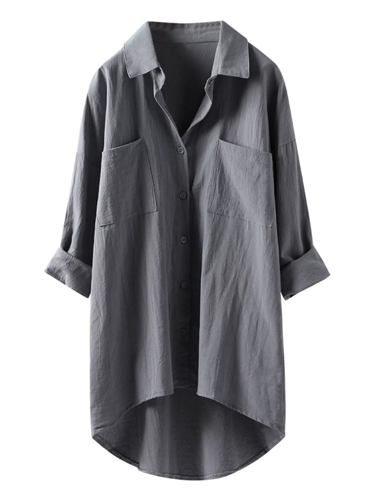Full Size Casual Button-Down Shirt with Dual Chest Pockets Plus Size