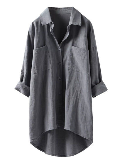 Full Size Casual Button-Down Shirt with Dual Chest Pockets Plus Size