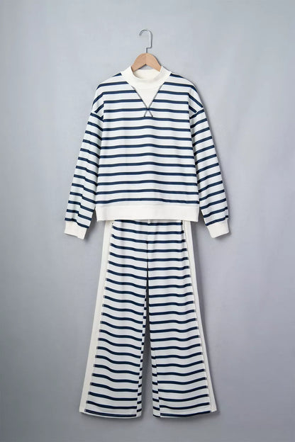 Striped Long Sleeve Top and Wide-Leg Pants Set