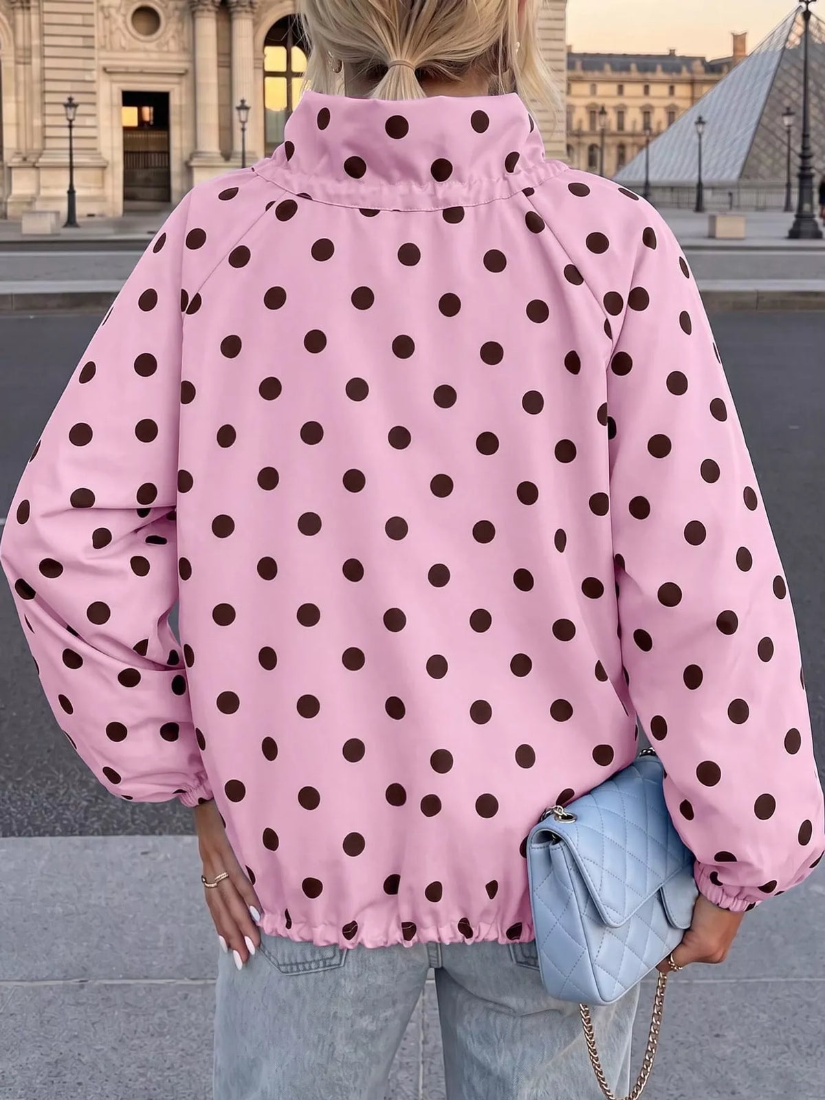 Polka Dot Zip Up Hooded Jacket