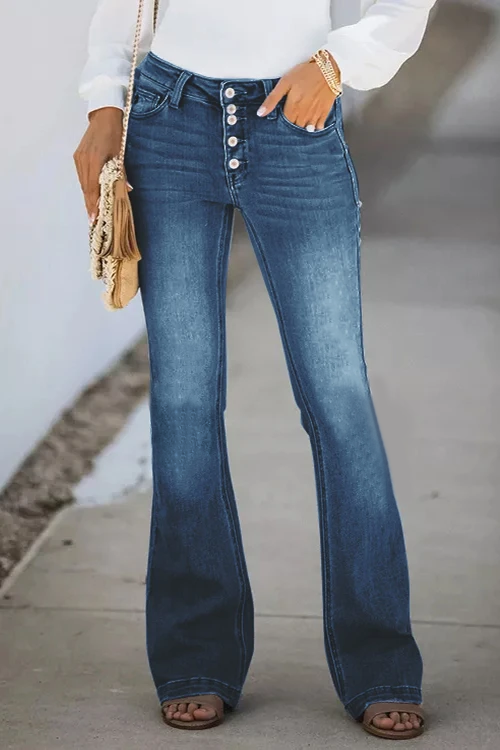 Clidress Ripped  Button Fly Slim Flare Jeans