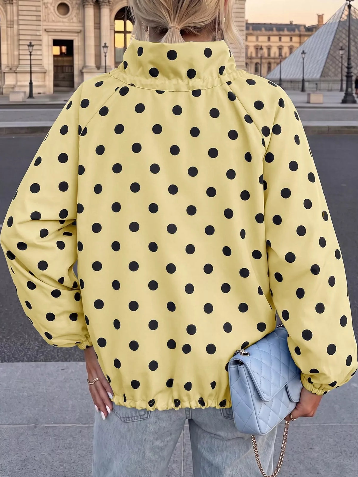Polka Dot Zip Up Hooded Jacket