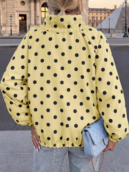 Polka Dot Zip Up Hooded Jacket