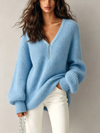 Quarter Zip Dropped Shoulder Sweater