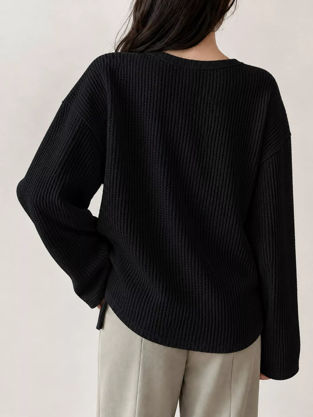 Casual Waffle Knit Long Sleeve T-Shirt