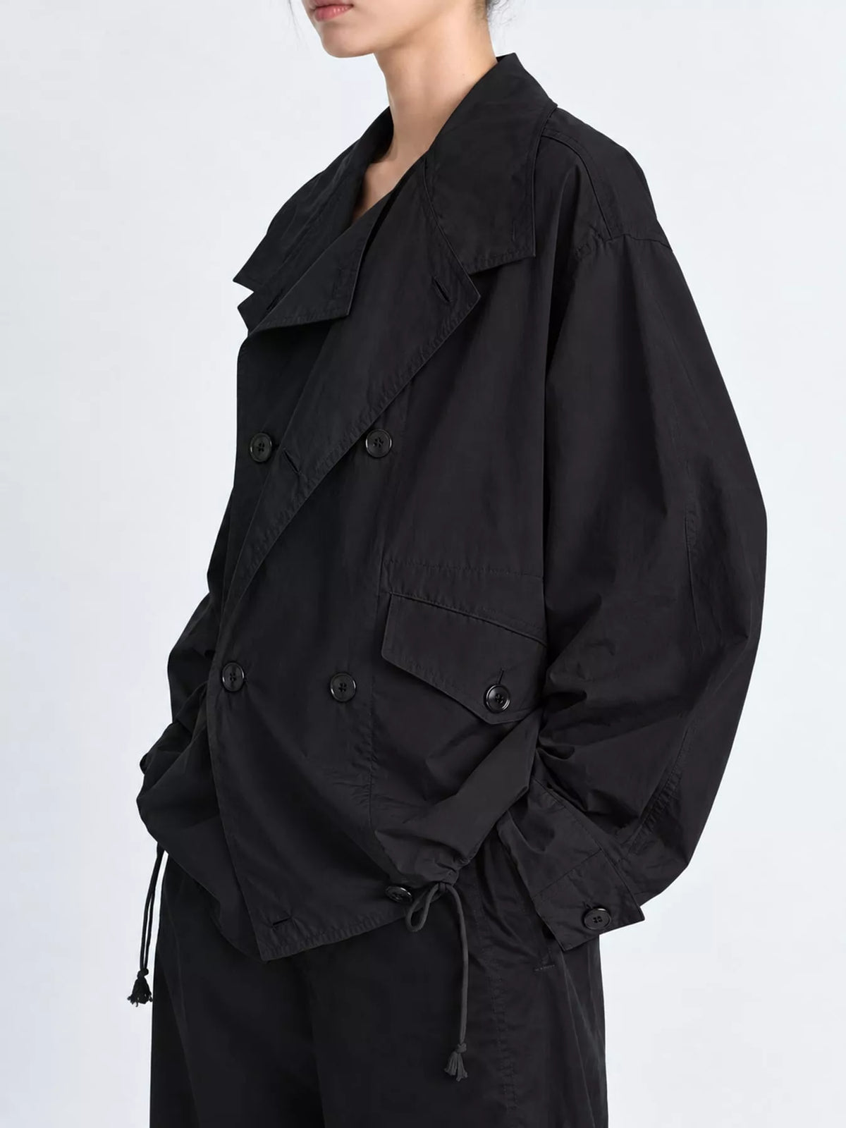 Double-Breasted Utility Jacket with Drawstring Hem