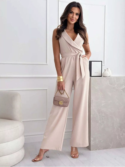 Surplice Sleeveless Wide-Leg Jumpsuit
