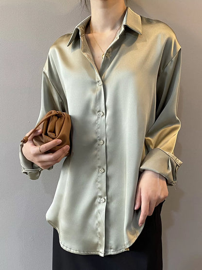 Satin Button-Down Long Sleeve Shirt
