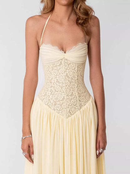 Lace Corset Halter Neck Maxi Dress