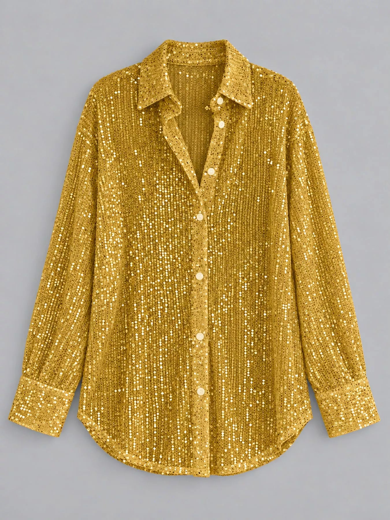 Full Size Sequin Button-Down Shirt Plus Size