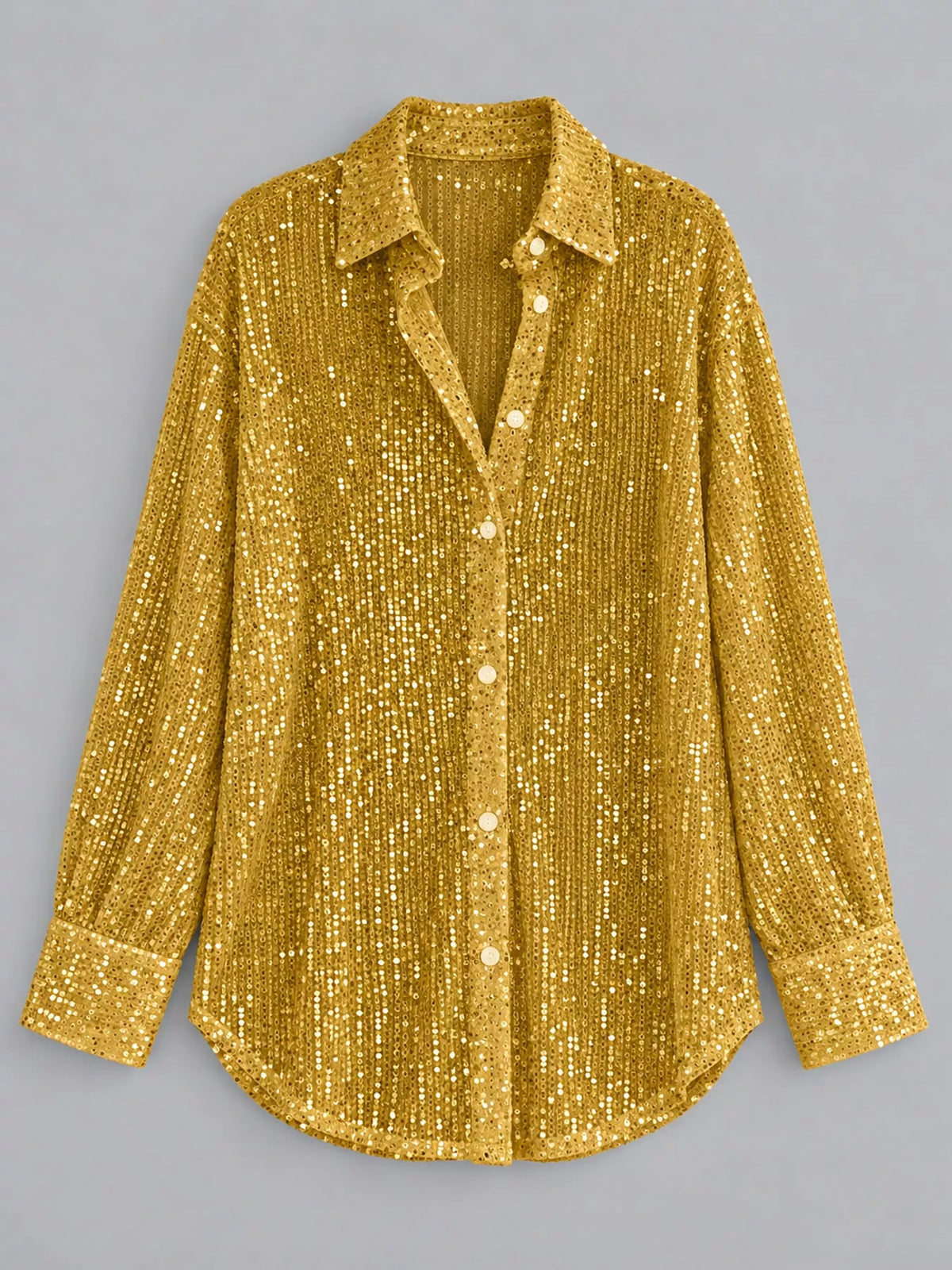 Full Size Sequin Button-Down Shirt Plus Size