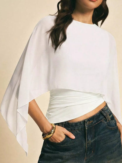 Cape Sleeve Round Neck Blouse