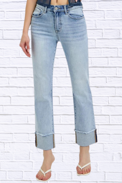 High Rise Straight Cuffed Relaxed Jeans