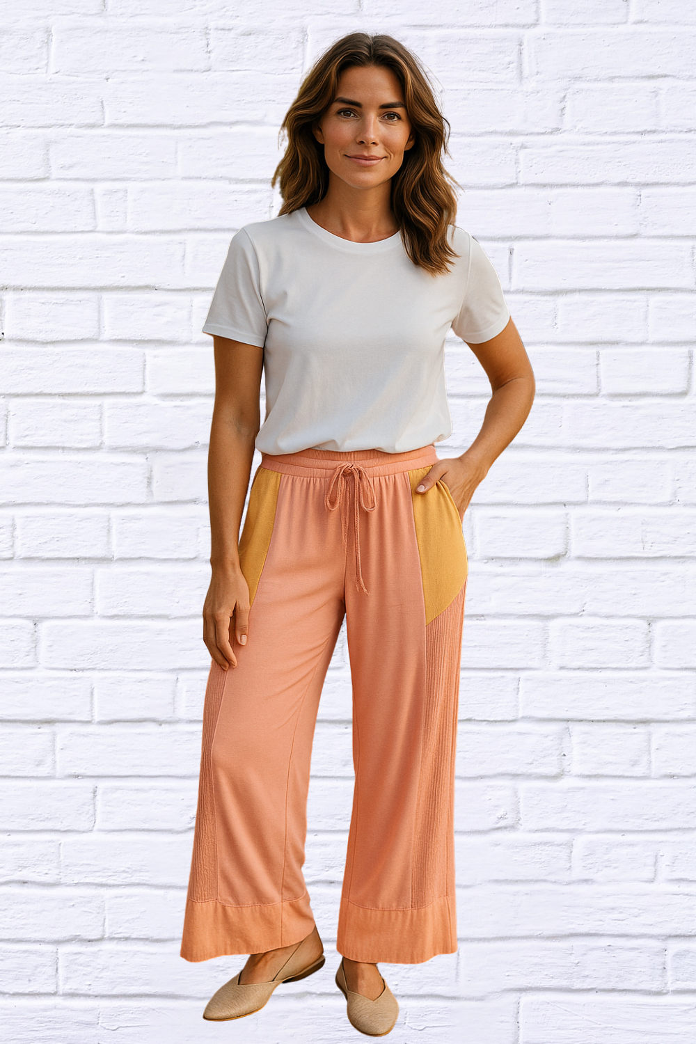 POL Drawstring Wide Leg Pants Watermelon pink S