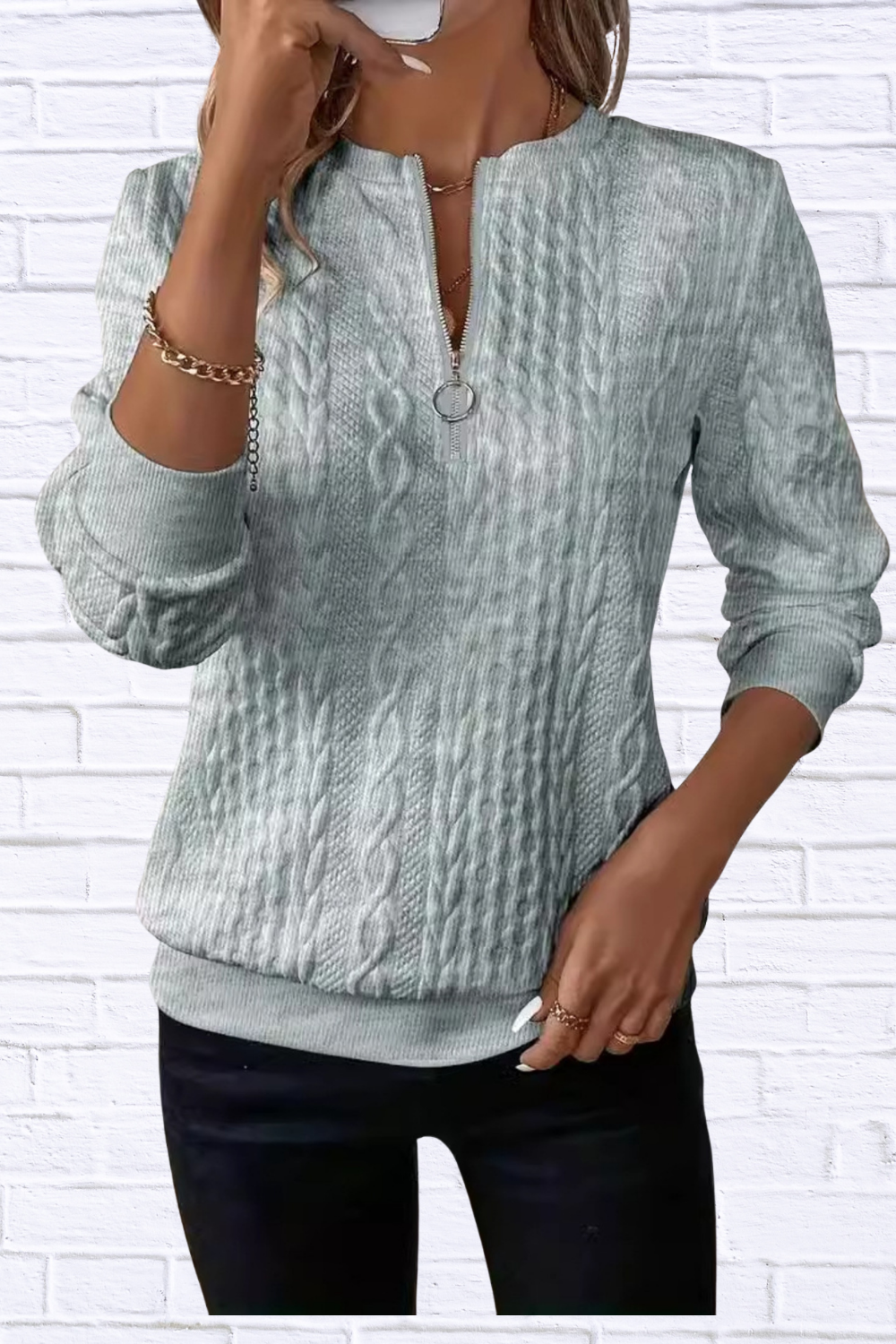 Quarter-Zip Long Sleeve Sweatshirt Gray