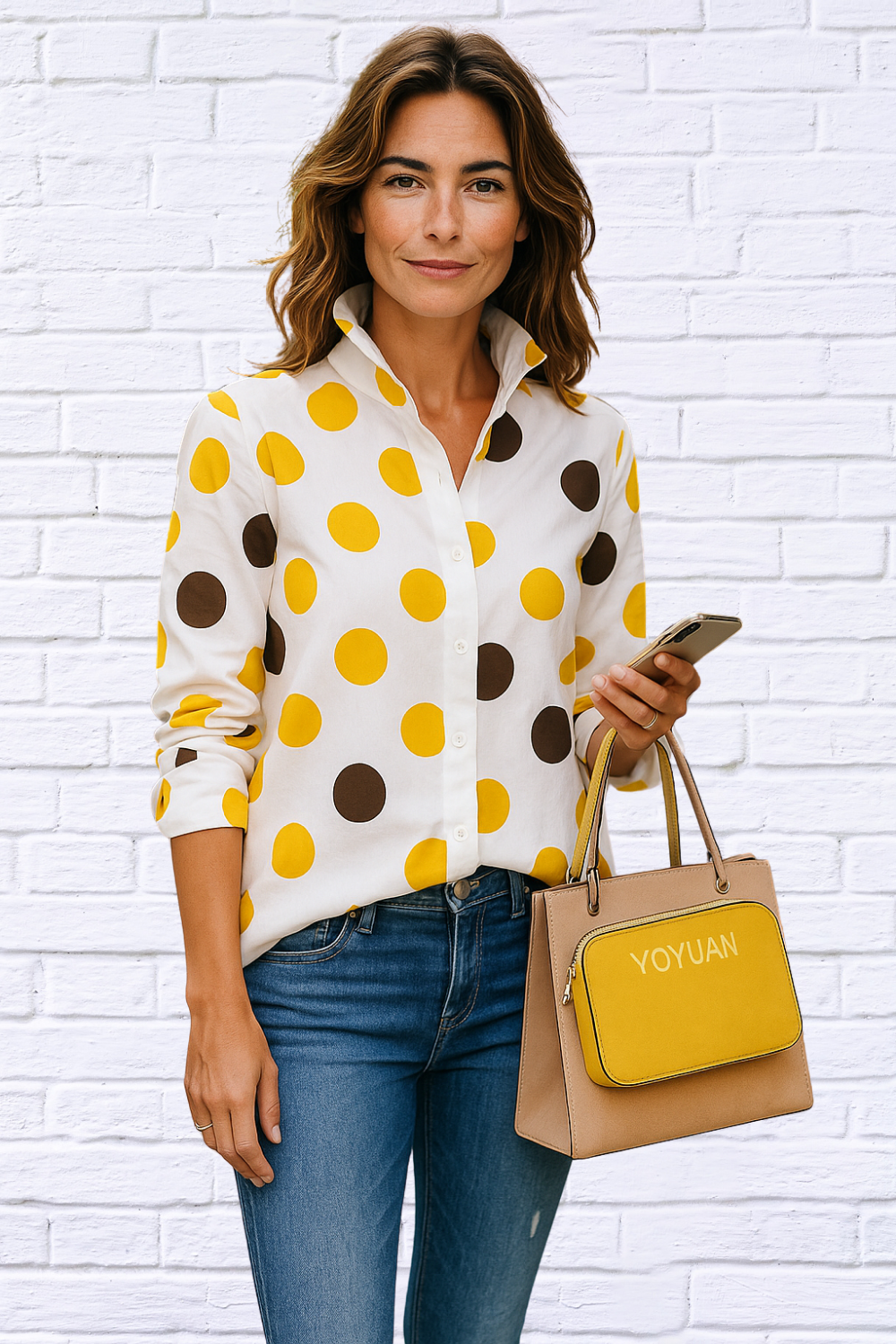 Polka Dot Asymmetrical Shirt with Flared Sleeve Extra large