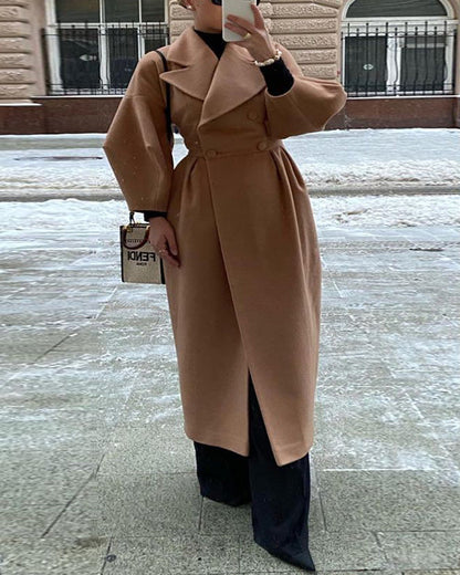 Clidress Vintage Lantern Sleeve Lapel Woolen Coat