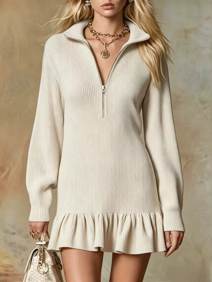 Full Size Half Zip Ruffled Hem Dress Plus Size
