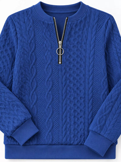 Full Size Quarter-Zip Cable Knit Sweatshirt Plus Size
