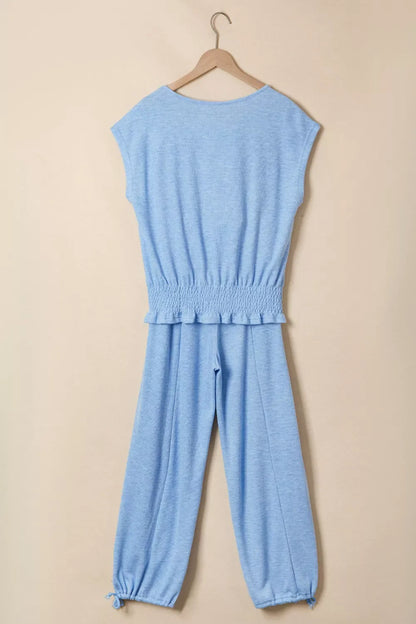 Cap Sleeve Matching Top and Jogger Pants Set