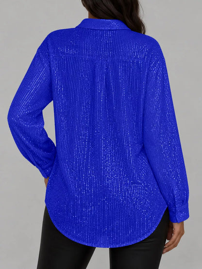 Full Size Sequin Button-Down Shirt Plus Size