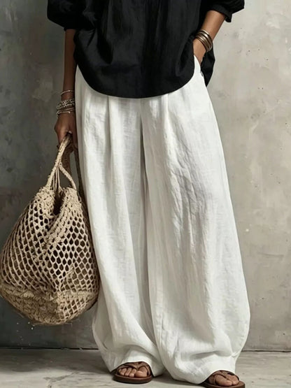 Notched Blouse and Wide-Leg Pants Set