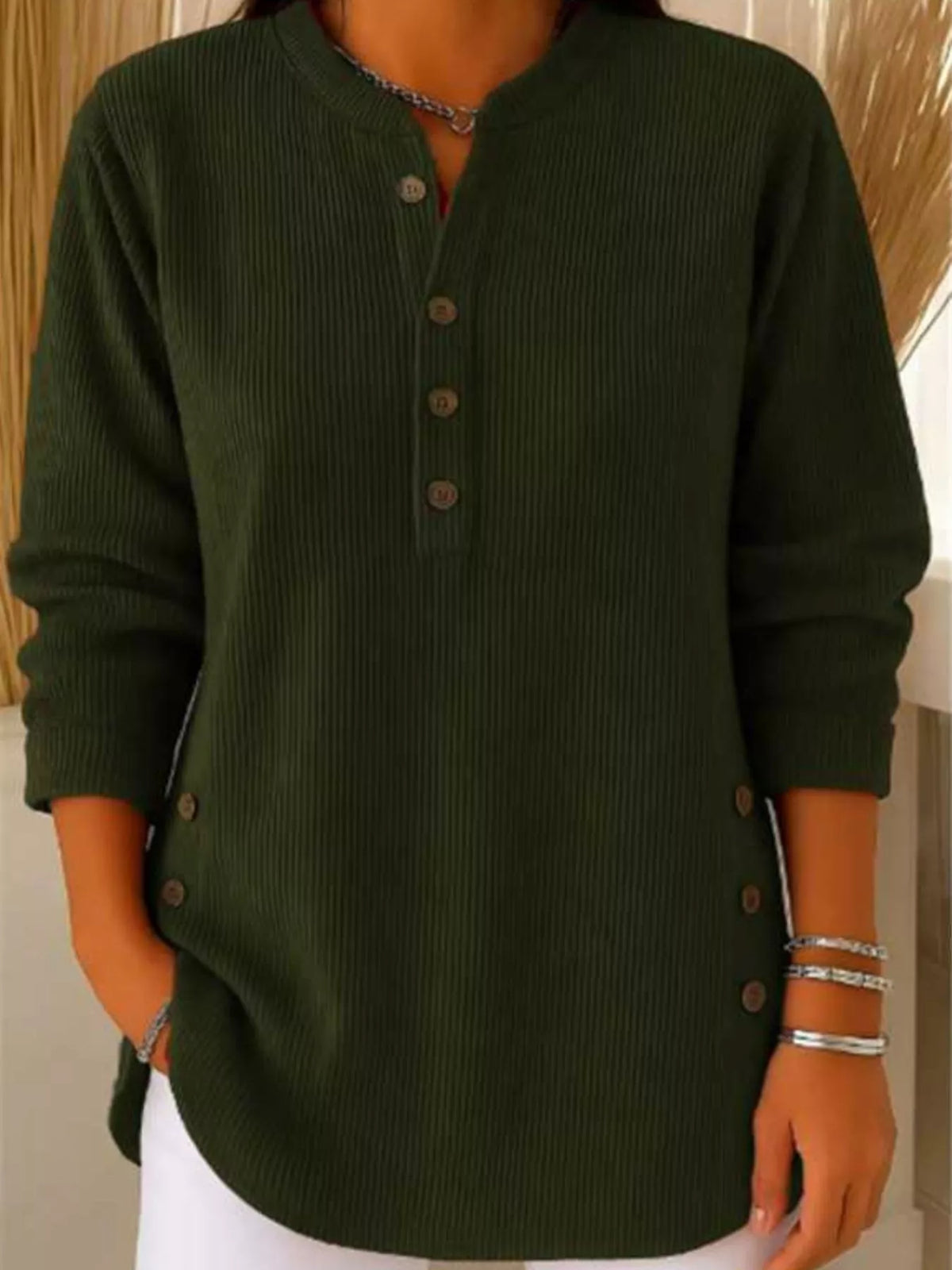 Full Size Button Detail Corduroy Top Plus Size