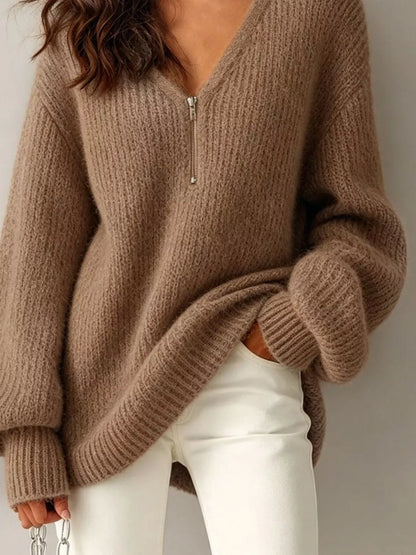 Quarter Zip Dropped Shoulder Sweater
