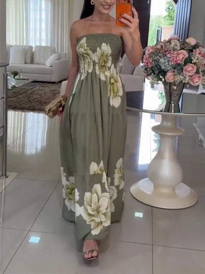 Floral Smocked Strapless Maxi Dress