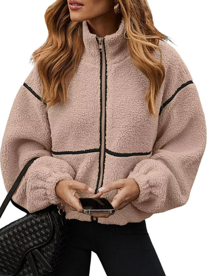 Stand Collar Cozy Sherpa Fleece Zip-Up Jacket