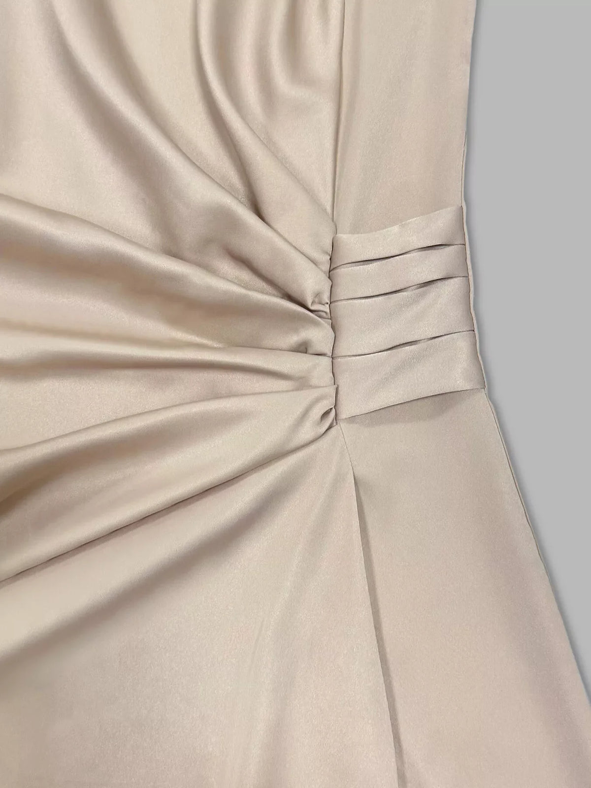 Long Sleeve Satin Ruched Midi Dress