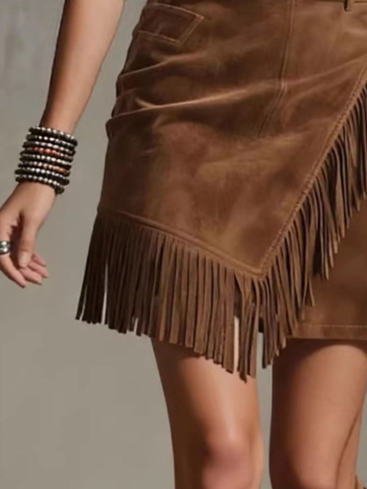 Fringed Wrap Mini Skirt