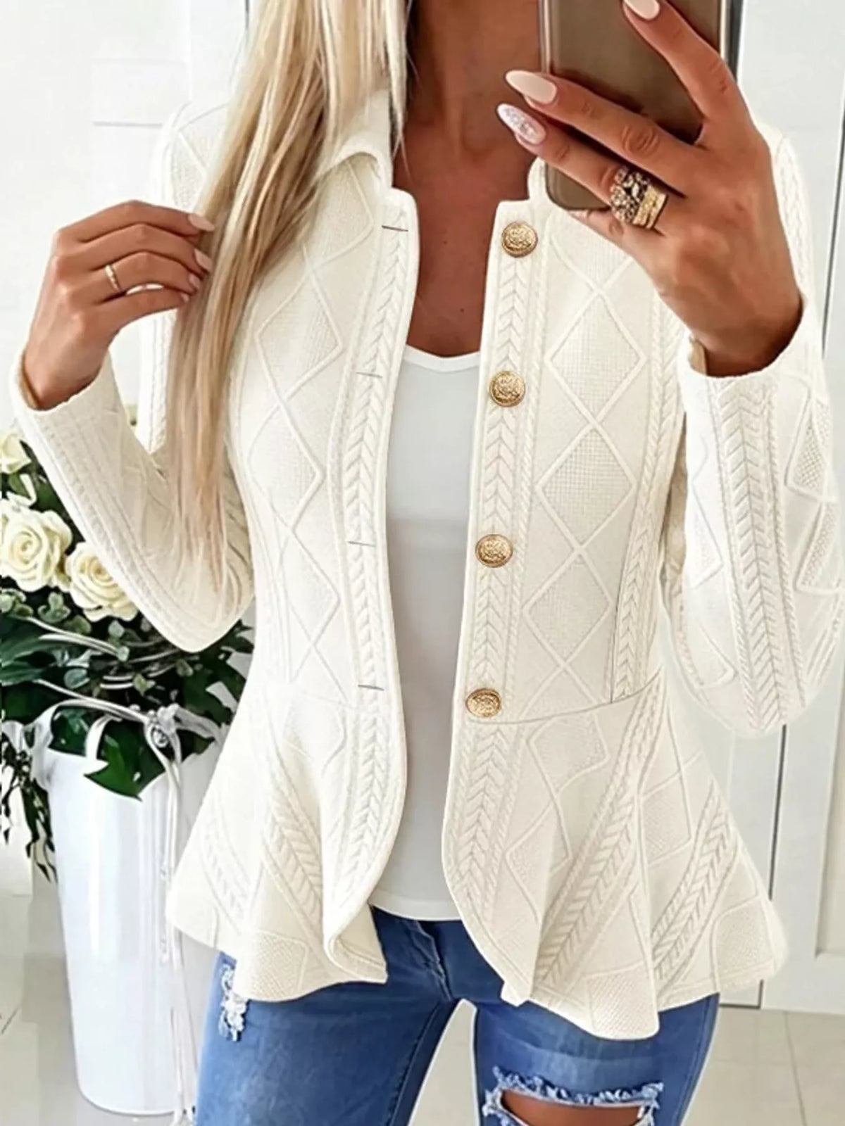 Cable-Knit Button Up Cardigan