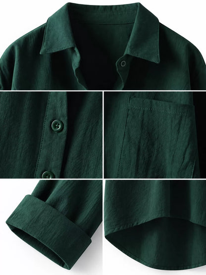 Full Size Casual Button-Down Shirt with Dual Chest Pockets Plus Size