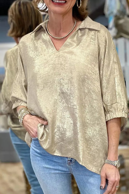 Johnny Collar 3/4 Sleeve Blouse