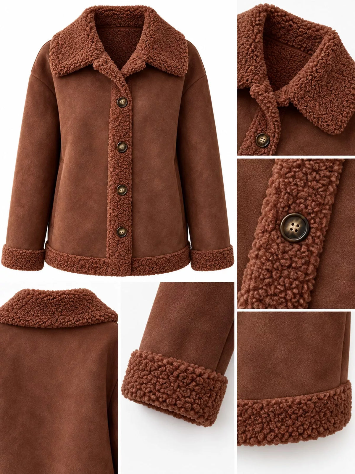 Full Size Cozy Faux Suede Sherpa-Lined Button-Down Jacket Plus Size
