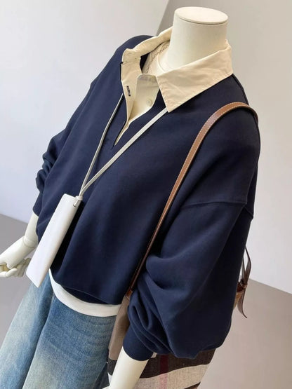 Polo-Collar Layered-Look Sweatshirt